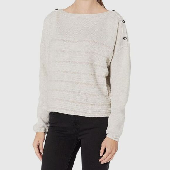 Prana Wool Blend Boatneck Sweater Button Shoulder Oatmeal Phono Sz XL New - Picture 1 of 12